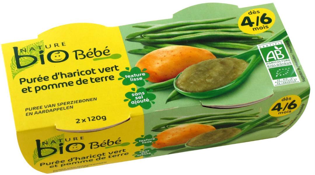 Purée haricot vert pomme de terre bio dès 4/6 mois 2x120g Nature BIO : photo du produit rappelé le 01/12/2022