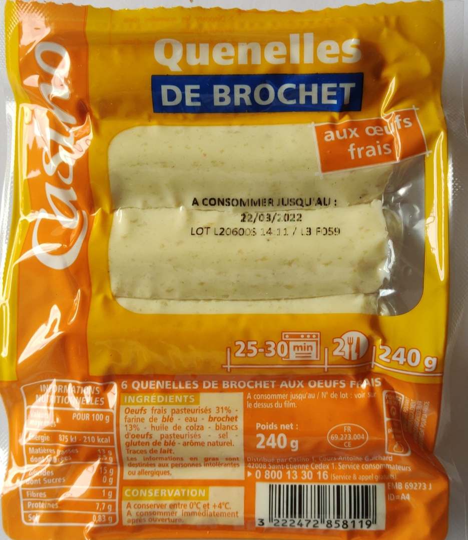 Quenelles de brochet aux œufs frais 240g Casino : photo du produit rappelé le 14/03/2022
