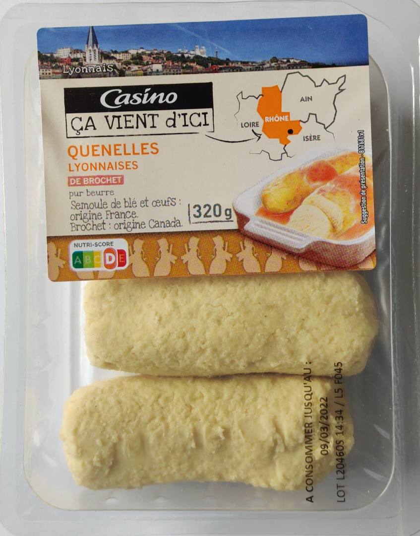 Quenelles lyonnaises de brochet 320g Casino ça vient d'ici : photo du produit rappelé le 14/03/2022