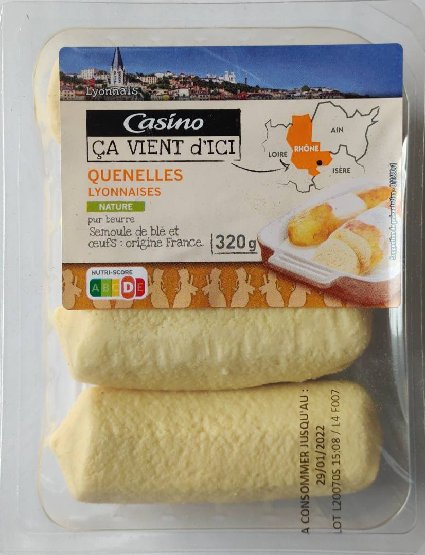 Quenelles lyonnaises nature 320g Casino ça vient d'ici : photo du produit rappelé le 14/03/2022