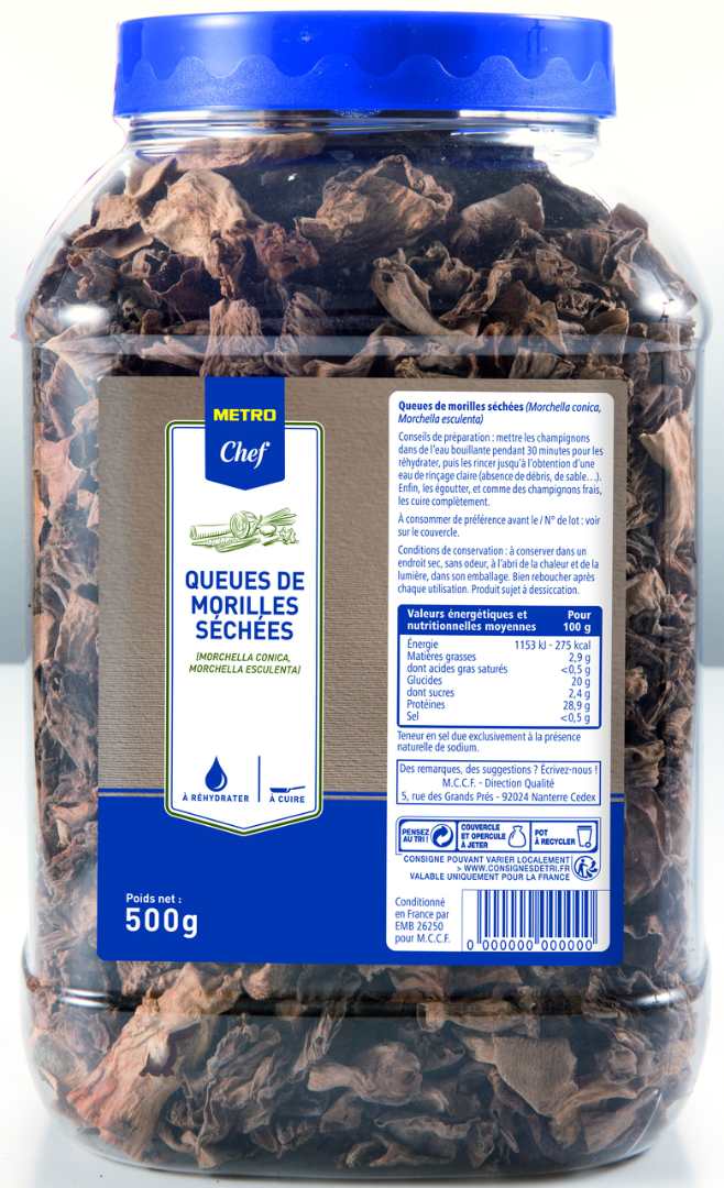 Queues de morilles séchées en tubo 500g Metro chef + morille traiteur : photo du produit rappelé le 06/05/2025