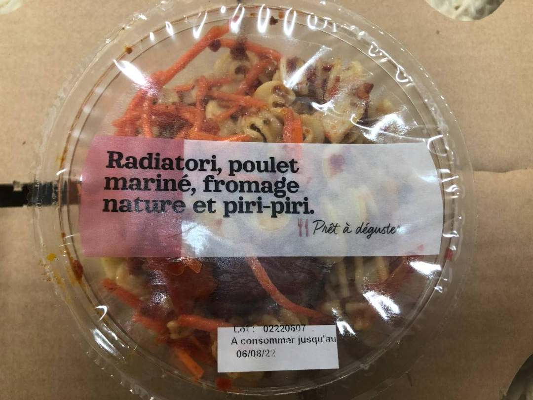 Radiatori, poulet mariné, fromage nature et piri piri : photo du produit rappelé le 29/07/2022