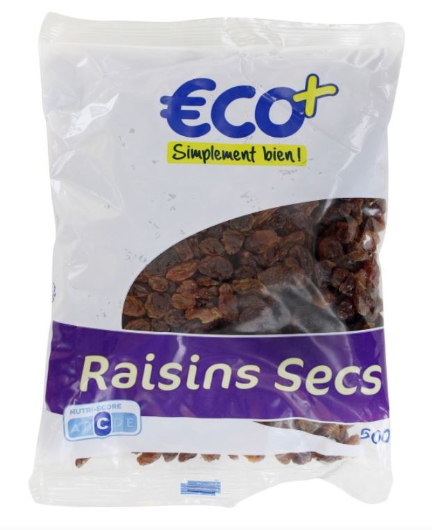 Raisins secs 500g Eco : photo du produit rappelé le 14/03/2022