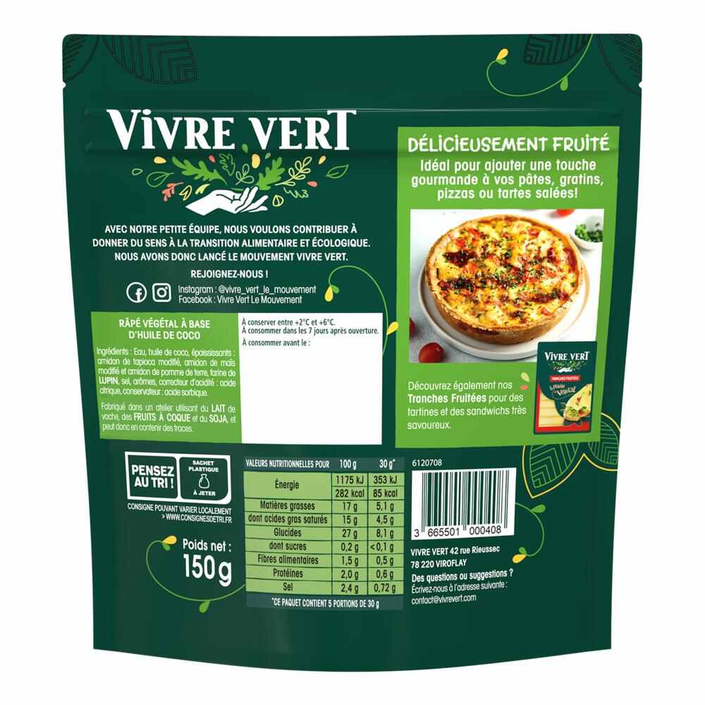 Râpé fin & fondant Vivre Vert : photo 2 sur 2 du produit rappelé le 11/02/2022