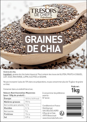 Rappel graines de chia Trésors de Chefs : photo du produit rappelé le 13/06/2022