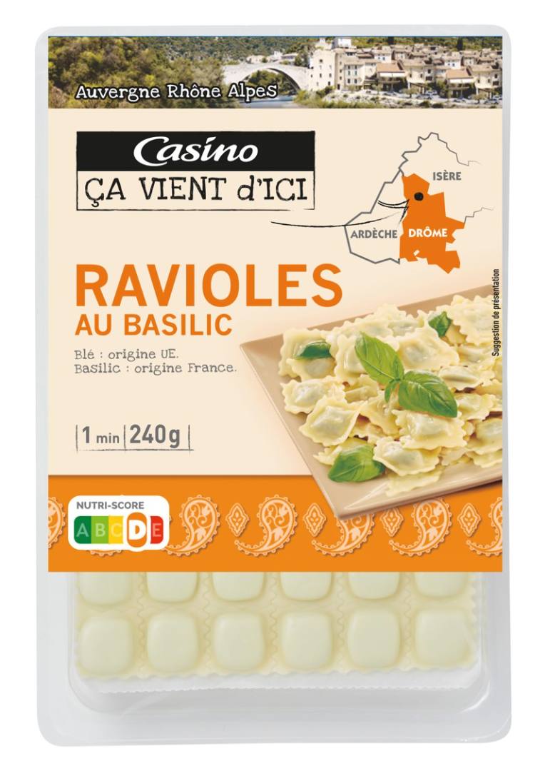 Ravioles basilic 240g Casino ca vient d'ici : photo du produit rappelé le 18/01/2022