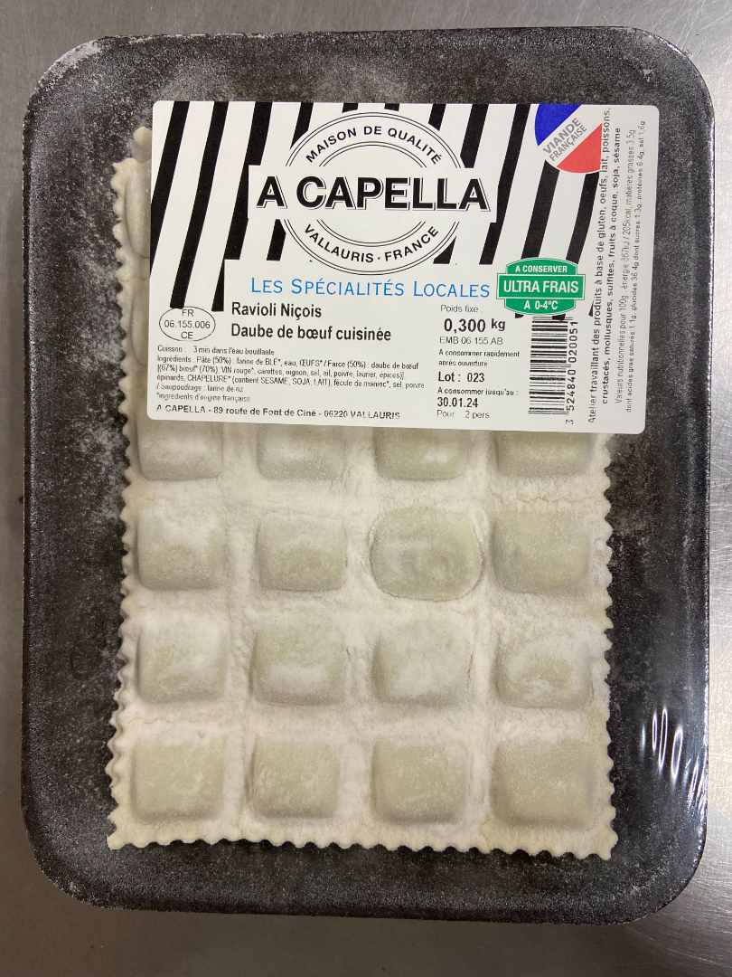 Ravioli niçois daube de boeuf cuisinée A Capella : photo du produit rappelé le 24/01/2024