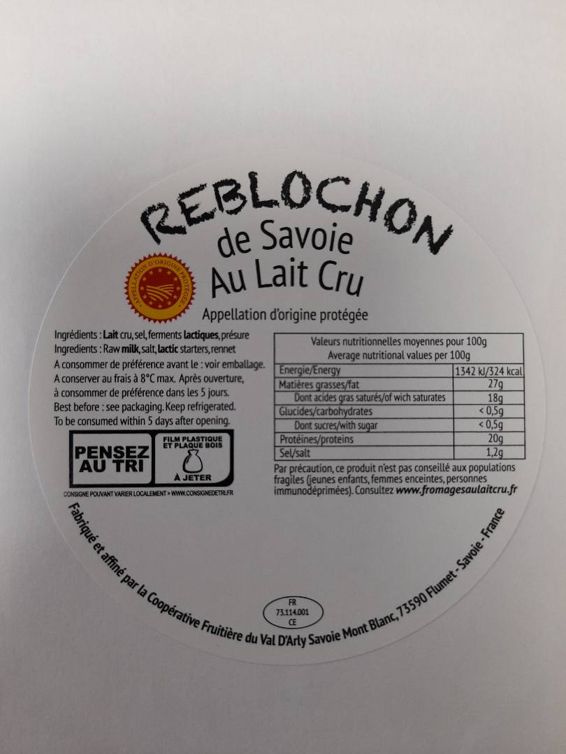 Reblochon de savoie AOP : photo 1 sur 2 du produit rappelé le 20/03/2023