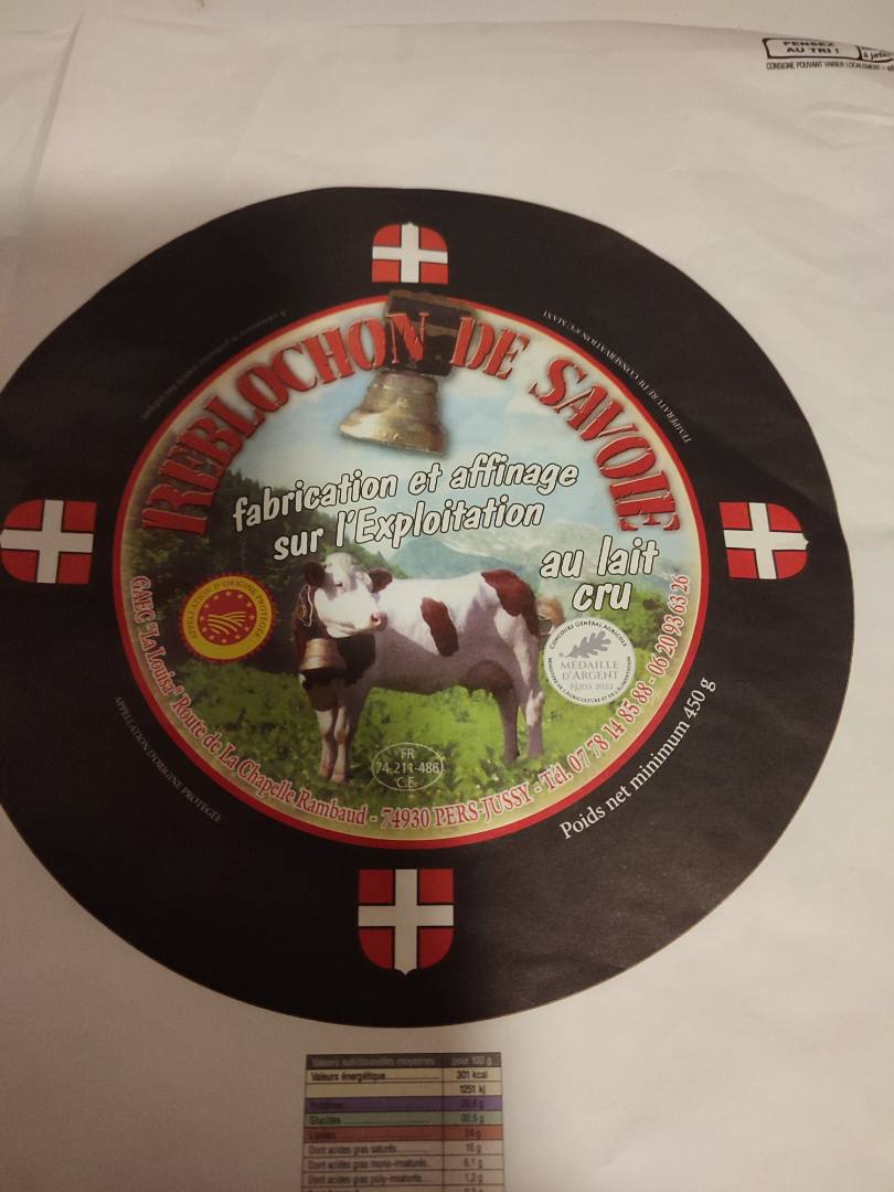 Reblochon de savoie au lait cru : photo du produit rappelé le 14/11/2025
