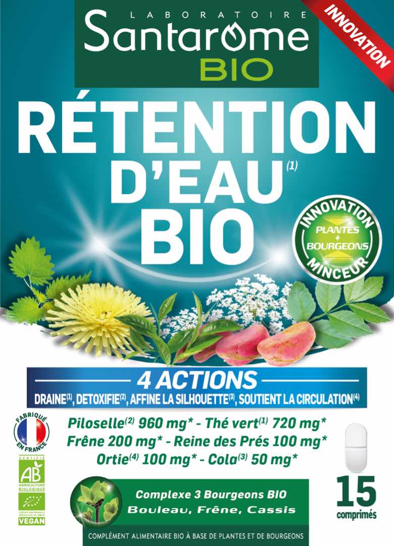 Retention d'eau bio 15 comprimés Santarome BIO : photo du produit rappelé le 29/09/2021