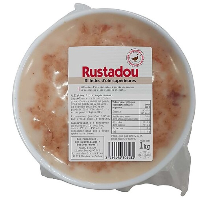 Rillette d’oie supérieure 1 kg rustadou : photo du produit rappelé le 22/07/2026