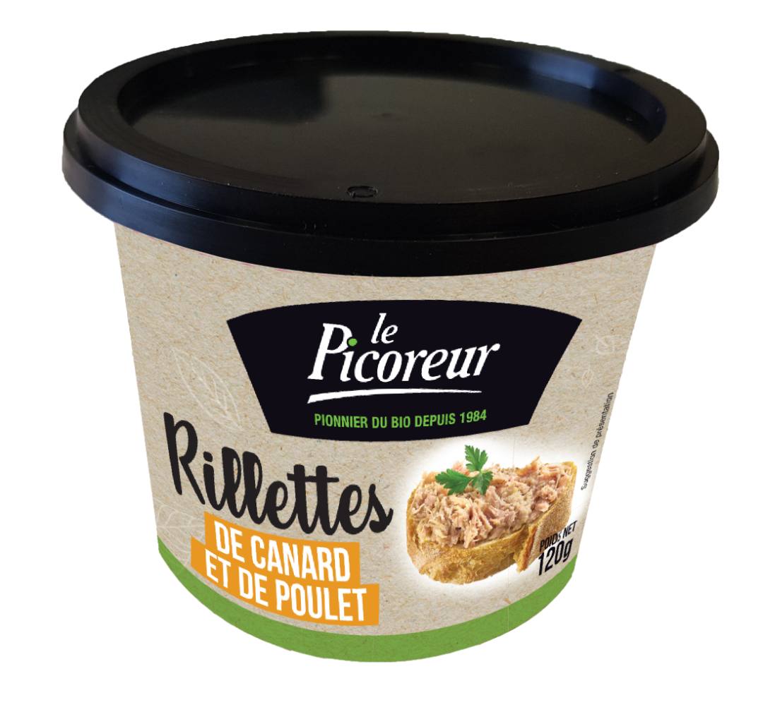 Rillette de canard et de poulet bio Le Picoreur : photo du produit rappelé le 14/06/2024