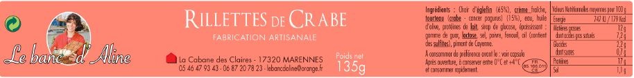 Rillette de crabes au fenouil Le Banc d'Aline : photo du produit rappelé le 07/10/2021