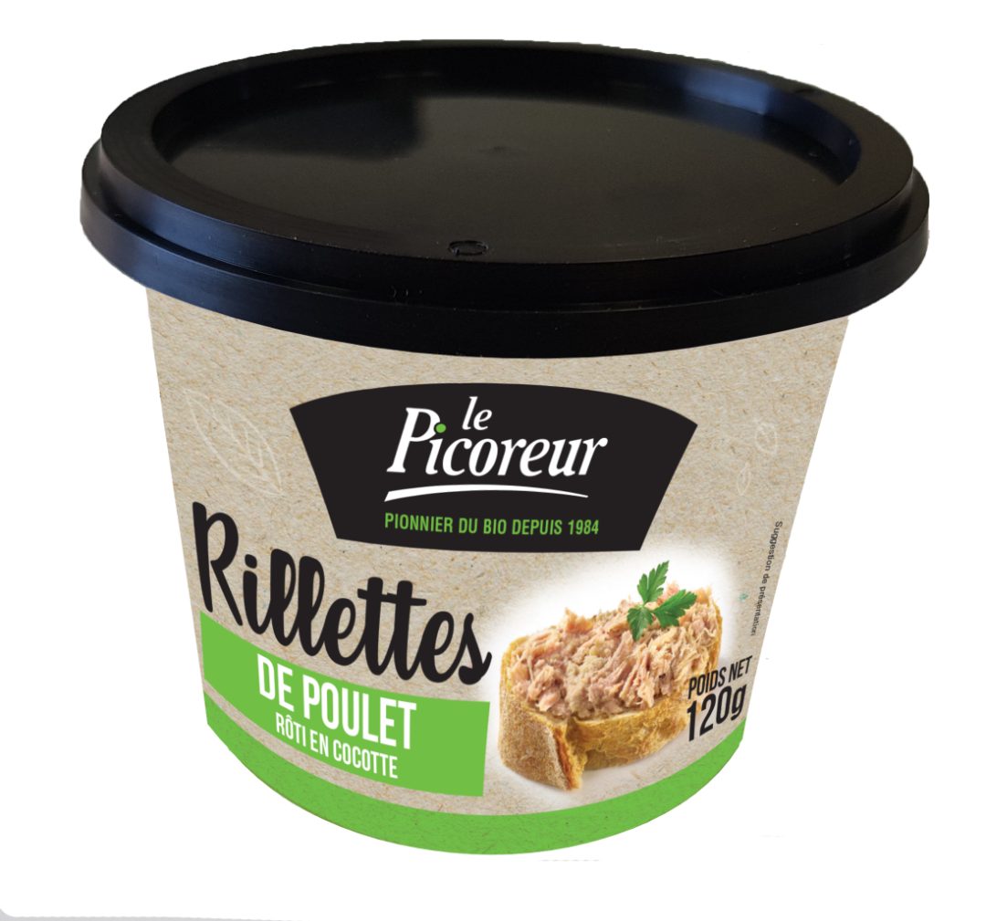 Rillette de poulet rôti en cocotte bio le picoreur : photo du produit rappelé le 20/06/2024