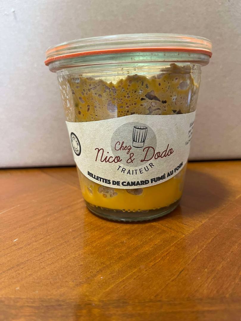 Rillettes de canard fumées au foin Chez Nico et Dodo : photo du produit rappelé le 18/04/2025