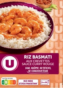Riz basmati cuit, crevette et sauce au curry rouge u 280g : photo du produit rappelé le 27/05/2024