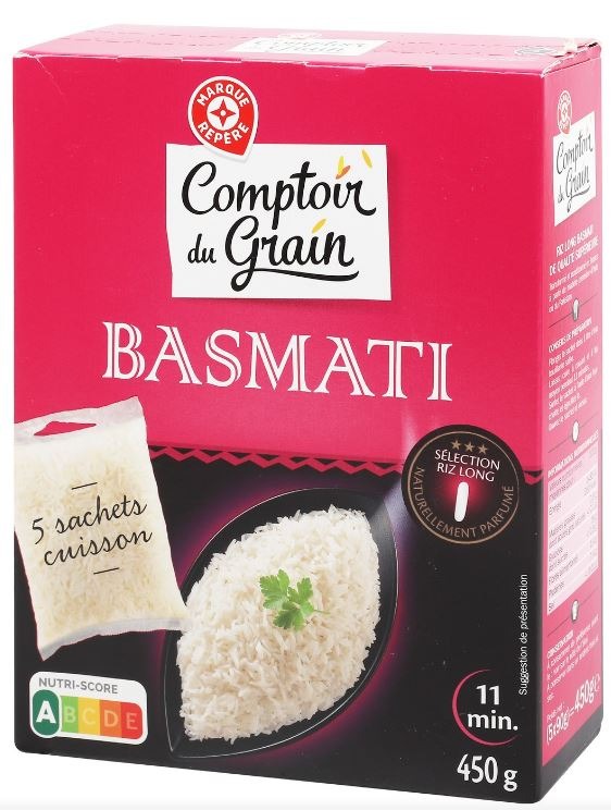 Riz long blanchi basmati 5x90g – 450g Comptoir du Grain : photo du produit rappelé le 06/08/2021