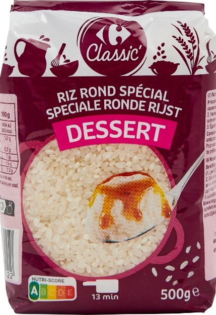 Riz rond special dessert Carrefour Classic : photo du produit rappelé le 21/08/2023