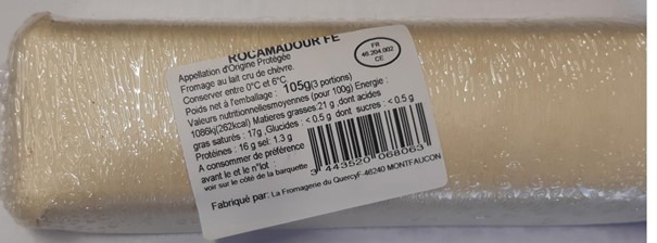 Rocamadour AOP 105g (3x35g) La Fromagerie du Quercy : photo 2 sur 2 du produit rappelé le 10/02/2022
