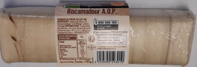 Rocamadour AOP Itinéraire des Saveurs : photo 2 sur 2 du produit rappelé le 16/02/2022