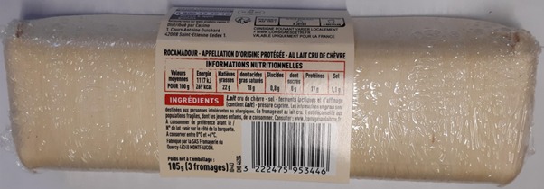 Rocamadour AOP x3 105g Casino ca vient d'ici : photo 2 sur 2 du produit rappelé le 11/02/2022