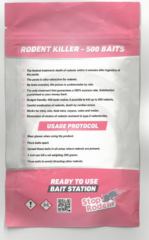 Rodent killer - 500 baits Stop Rodent : photo 2 sur 2 du produit rappelé le 03/06/2024