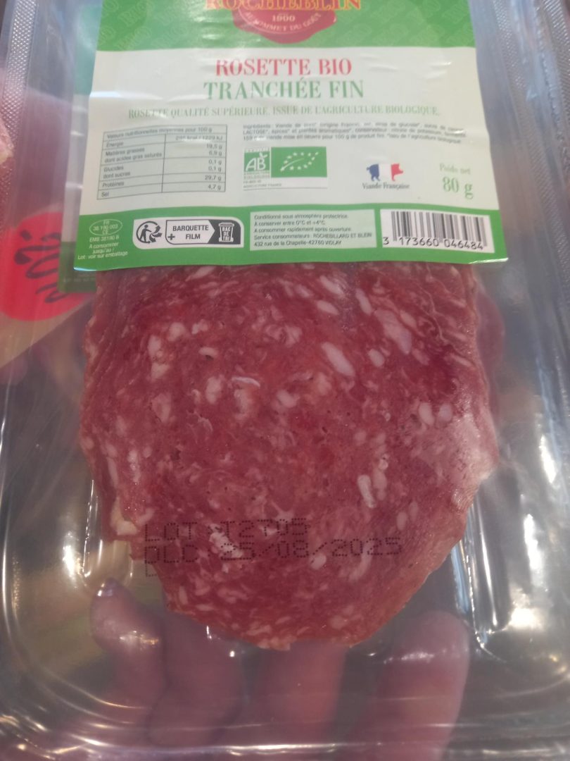 Rosette bio tranchée fin, de qualité supérieure issue Rocheblin : photo du produit rappelé le 28/06/2024