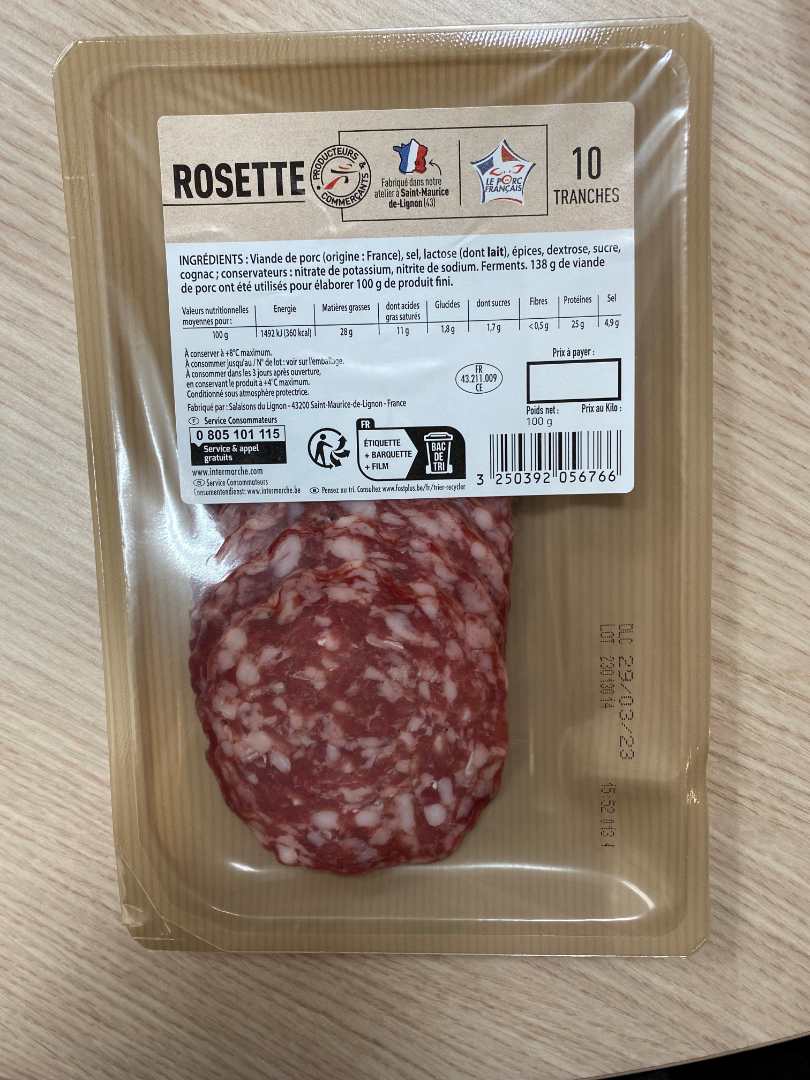Rosette Producteurs & Commercants : photo du produit rappelé le 18/01/2023