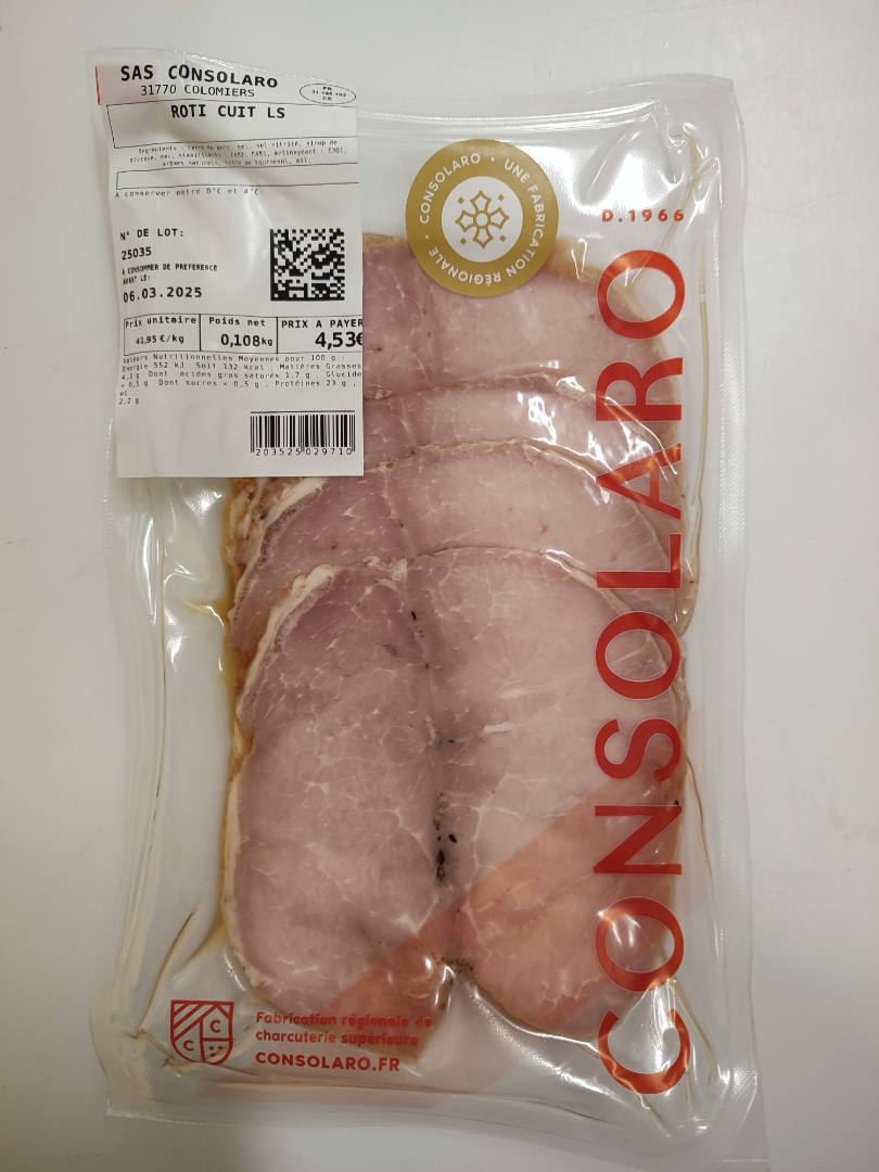 Rôti cuit Consolaro : photo du produit rappelé le 19/02/2025