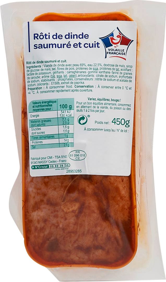 Rôti de dinde saumuré et cuit PP Blanc : photo du produit rappelé le 12/08/2021