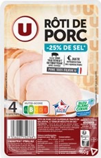 Rôti de porc bleu blanc cœur u 4 tranches 160g : photo du produit rappelé le 20/11/2024