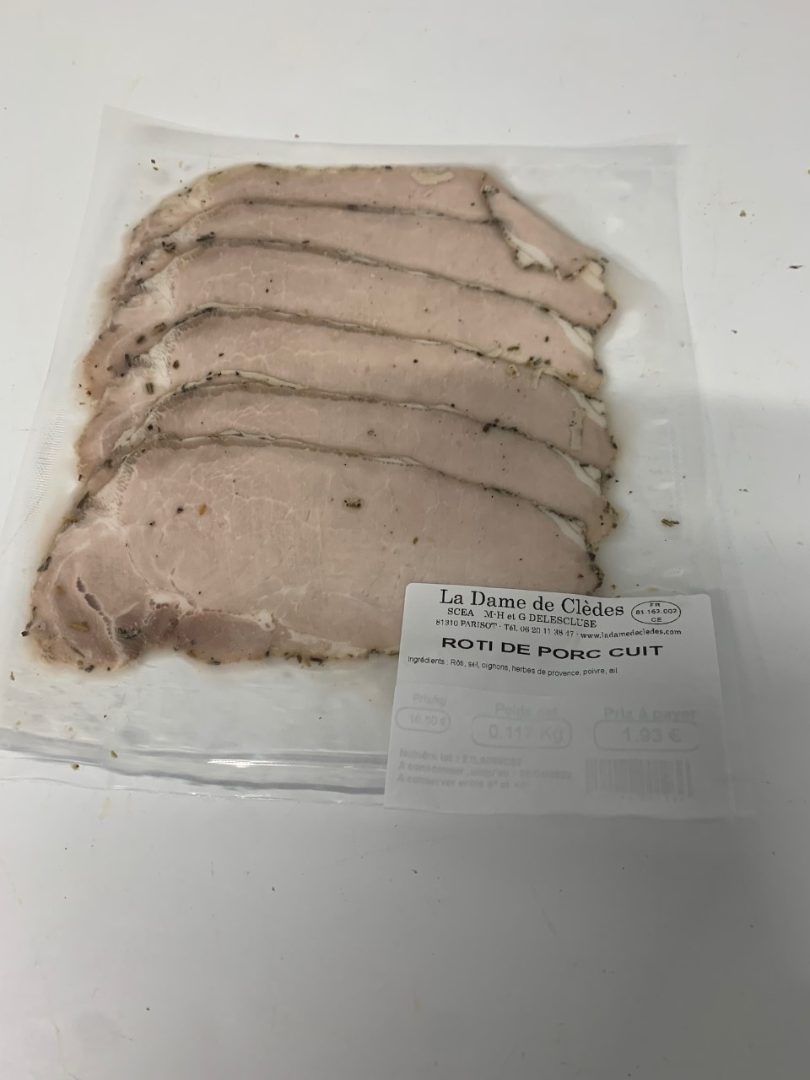 Roti de porc cuit La Dame de Clèdes : photo du produit rappelé le 22/04/2022