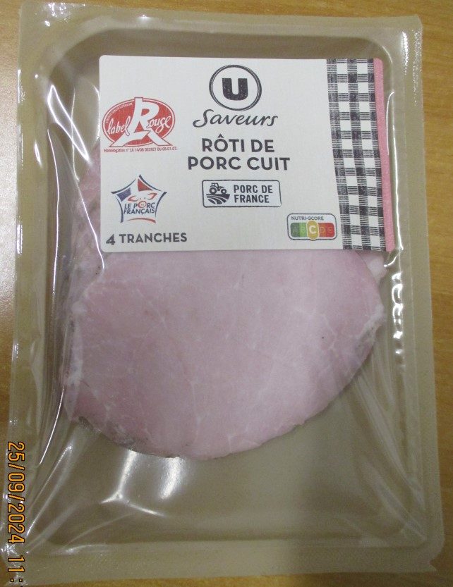 Roti de porc cuit label rouge u saveurs 4 tranches 160g : photo du produit rappelé le 26/09/2024