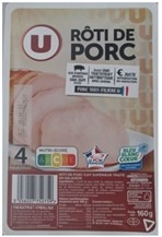 Roti de porc nature bleu blanc cœur u 4 tranches 160g : photo du produit rappelé le 25/09/2024