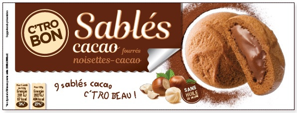 Sablés cacao fourrés noisettes-cacao C'trobon : photo du produit rappelé le 27/06/2022