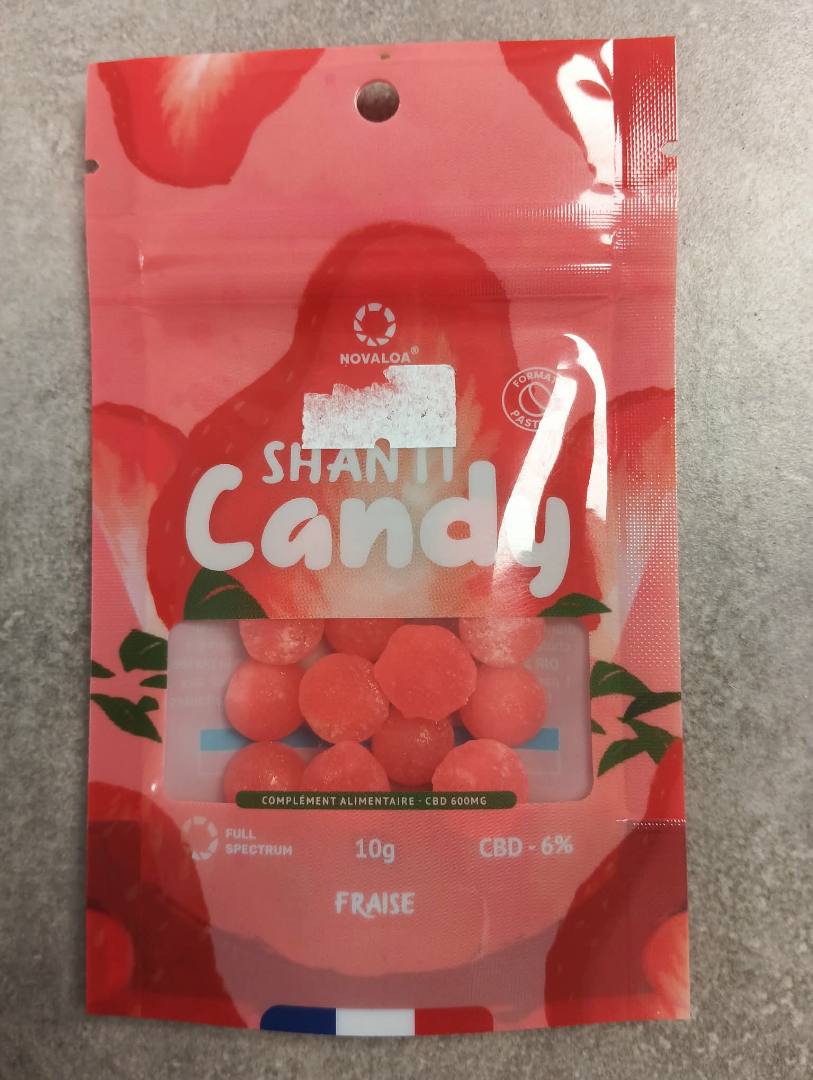 Sachet 10gr pastille fraise 6% CBD 0,05%THC Novaloa : photo du produit rappelé le 11/09/2026