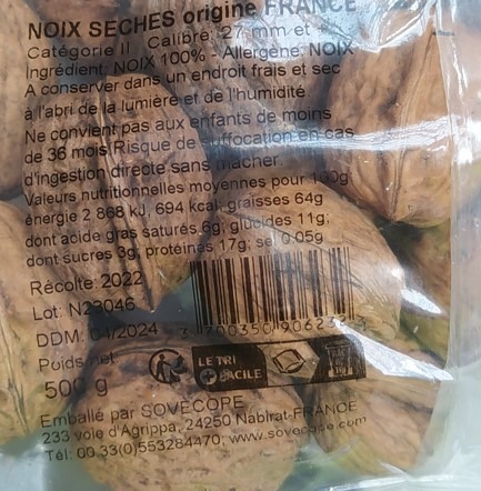 Sachet de noix avec coque : photo 2 sur 2 du produit rappelé le 12/01/2024