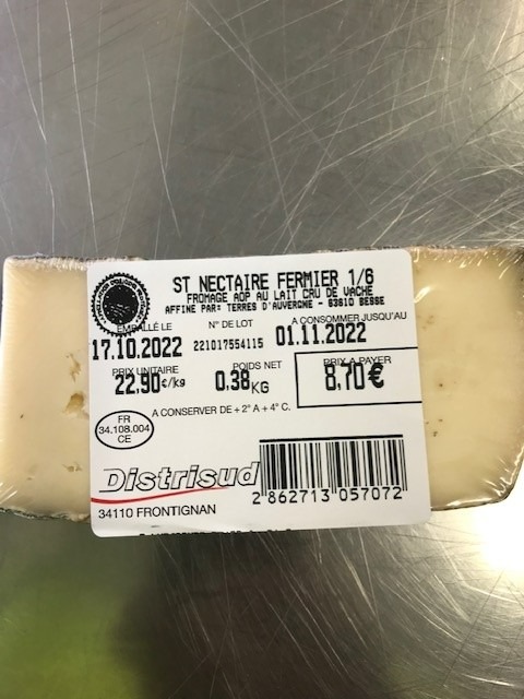 Saint nectaire fermier 280g Distrisud : photo du produit rappelé le 24/10/2022