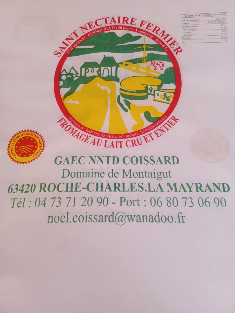 Saint-nectaire fermier au lait cru Gaec NNTD Coissard : photo du produit rappelé le 30/04/2025