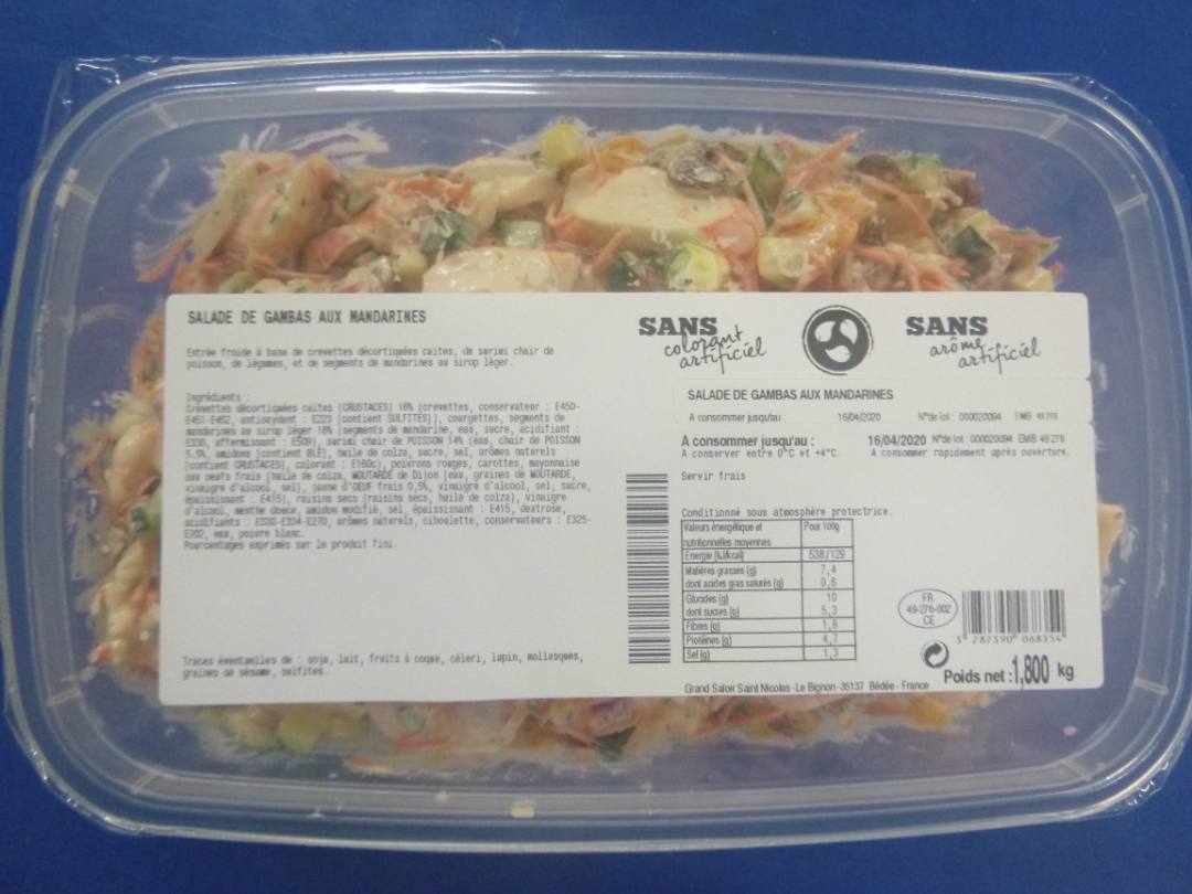 Salade de gambas aux mandarine 1.8kg : photo du produit rappelé le 10/10/2024
