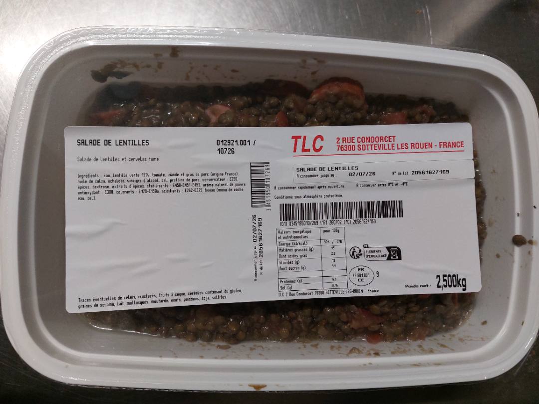 Salade de lentilles et cervelas : photo du produit rappelé le 15/06/2026