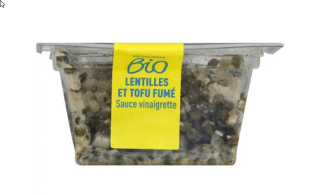Salade de lentilles tofu fumé Monoprix BIO : photo du produit rappelé le 12/05/2025