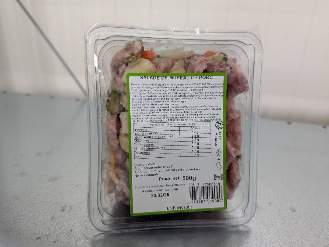 Salade de museau de porc Emb 94073 : photo du produit rappelé le 10/02/2025