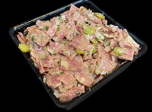 Salade de museaux vinaigrette vendu au stand charcuterie traiteur coupe : photo du produit rappelé le 17/02/2022