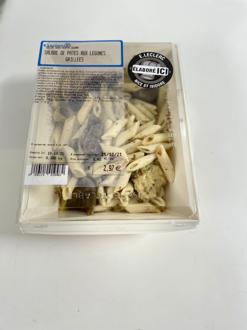 Salade de pates aux legumes grilles fe : photo du produit rappelé le 26/10/2021