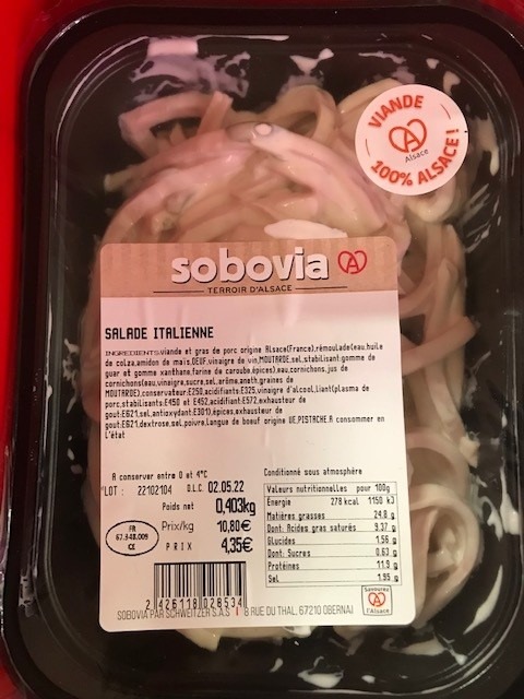 Salade italienne Sobovia : photo du produit rappelé le 26/04/2022