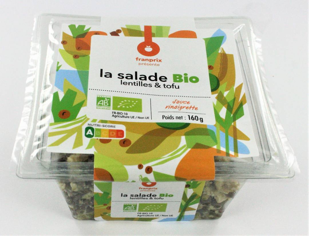 Salade lentilles tofu bio 160g Franprix : photo du produit rappelé le 24/09/2021