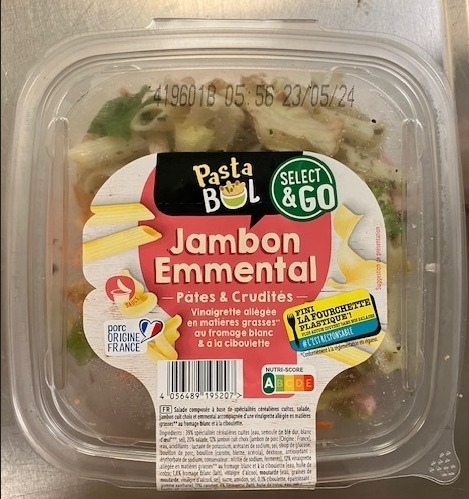 Salade pâte jambon emmental Select & GO : photo du produit rappelé le 19/01/2026