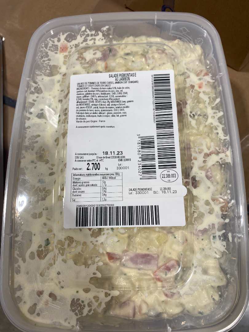 Salade piemontaise : photo 2 sur 2 du produit rappelé le 03/11/2023