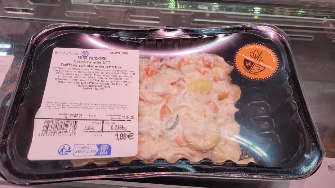 Salade piémontaise E.Leclerc le Méridien 65429 Ibos : photo du produit rappelé le 09/07/2025